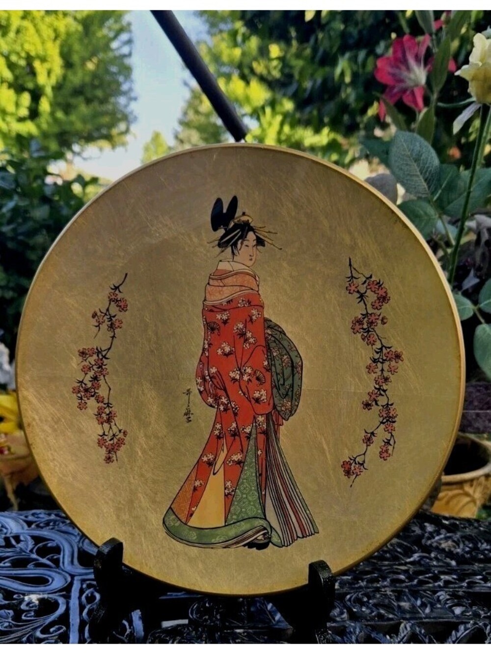 Porcelain Collector Plate Kitagawa Utamaro Japan COA #1825 Quince Flower Maiden